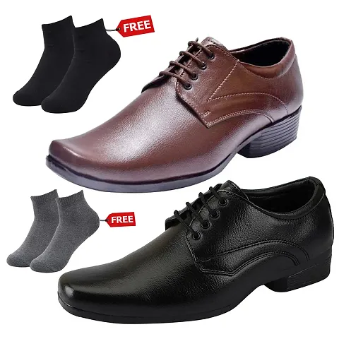 Vitoria Men's 2 Synthetic Leather Formal Shoes With Free 2 Socks Combo (2 Pair Shoes/2Pair Socks)