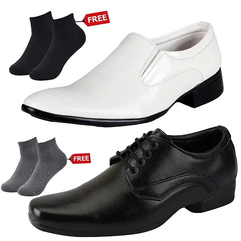 Vitoria Men's 2 Synthetic Leather Formal Shoes With Free 2 Socks Combo (2 Pair Shoes/2Pair Socks)