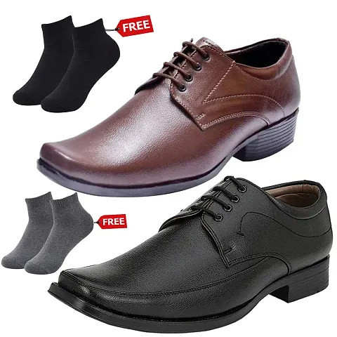 Vitoria Men's 2 Synthetic Leather Formal Shoes With Free 2 Socks Combo (2 Pair Shoes/2Pair Socks)