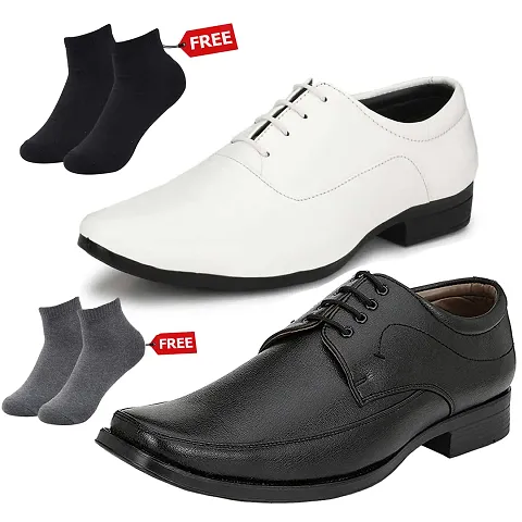 Vitoria Men's 2 Synthetic Leather Formal Shoes With Free 2 Socks Combo (2 Pair Shoes/2Pair Socks)