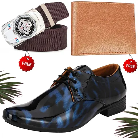 Unique Trendy Leather Formal Shoes With Wallet and Belt