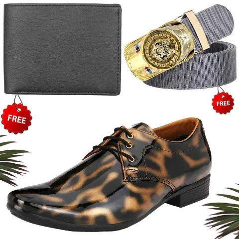 Relaxed Fashionable Synthetic Leather Formal Shoes With Wallet and Belt