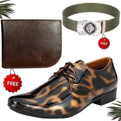 Walkaroo Leather Formal Shoes With Wallet and Belt