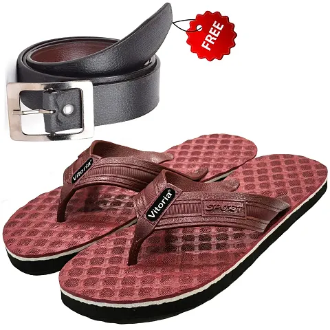 Vitoria Stylish Fashionable Slippers With Free Belt Combo For Men Boys