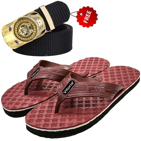 Vitoria Stylish Fashionable Slippers With Free Belt Combo For Men Boys