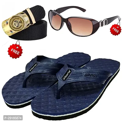 Fashionable Trendy Flip-Flop Sleeper With Free Sunglasses  Free Belt Combo For Men And Boys