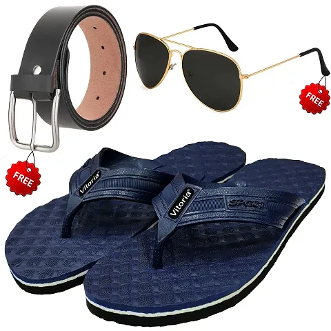 Attractive Trendy Flip-Flop Fashionable Sleeper/ Out-Fit Sleeper With Free Sunglasses Free Belt Combo For Men And Boys