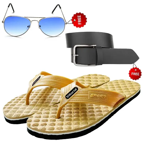 Relaxed Trendy Flip-Flop Sleeper With Free Sunglasses Free Belt Combo For Men And Boys