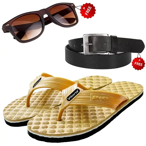 Trendy Rubber Flip-Flop With Sunglasses And Belt Combo For Men