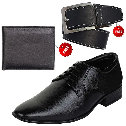 Trendy PU Formal Shoe Combo With Wallet And Belt For Unisex