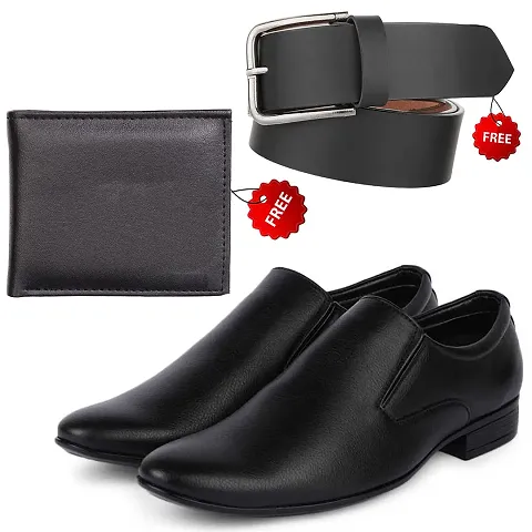 Trendy PU Formal Shoe Combo With Wallet And Belt For Men