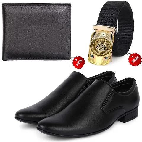 Trendy PU Formal Shoe Combo With Wallet And Belt For Men