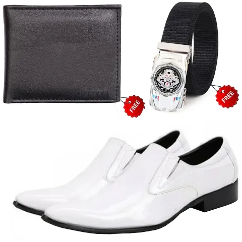 Trendy PU Formal Shoe Combo With Wallet And Belt For Men