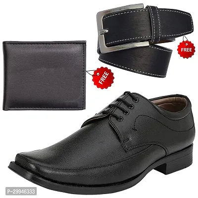 Stylish Solid Formal Shoes with Wallet and Belt-thumb0