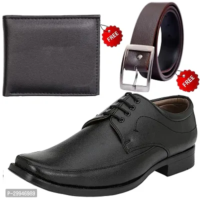 Stylish Solid Formal Shoes with Wallet and Belt