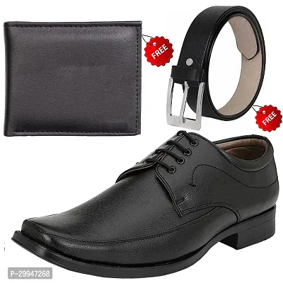 Stylish Solid Formal Shoes with Wallet and Belt