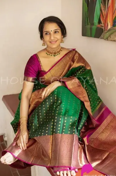 Attractive Silk Blend Saree with Blouse piece 