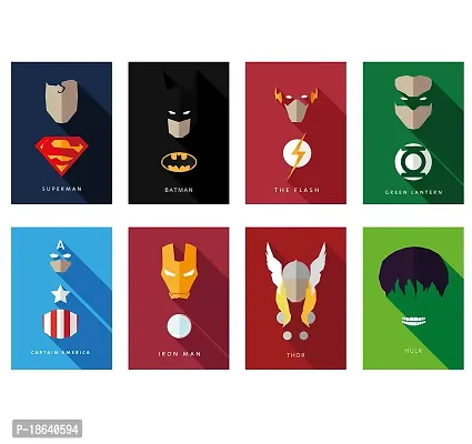 AD INFINITUM Wall Decor Posters 300gsm Matte Paper - Set of 8 (9x13, White, Marvel And DC)