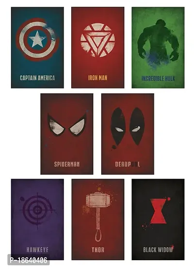 AD INFINITUM Wall Decor 300gsm Matte Paper Posters (Marvel Logo_3, 9x13 Inch), Set of 8 (Multicolor)