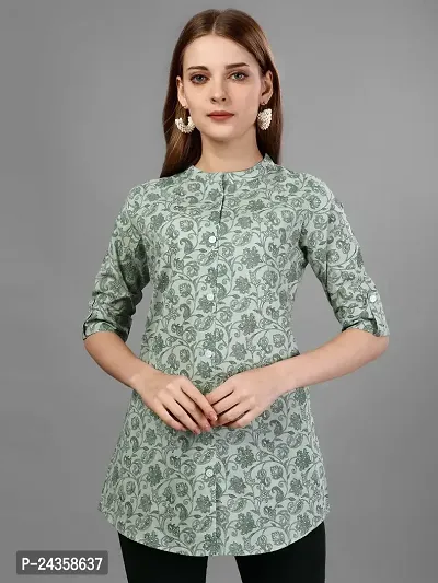 Elegant Cotton Printed Shirt For Women-thumb0