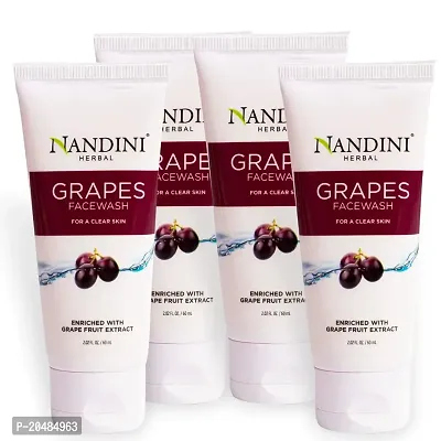 Nandini Grape Face wash Enriched with Grape Fruit Extract  Vitamin-E Gives You a Smoother  clearer Skin, 60ml. | 2.02 fl. oz (Pack of 4)