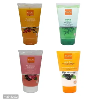 VLCC COMBO PACK OF FACE-WASHES {NEEM '150ML', ANTI-TAN '150ML', MULBERRY  ROSE '150ML', TURMERIC  BERBERIS '150ML'}-thumb2