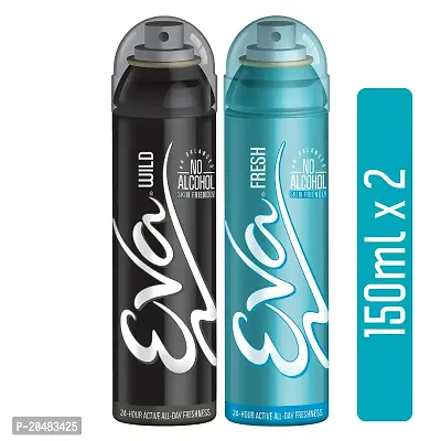 Eva Wild and Perfumed Deodrant Skinfriendly Body Spray for Women, 150ml, Fresh (Pack of 2)-thumb0