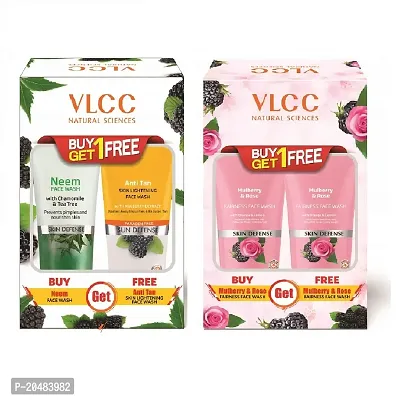 VLCC Neem + Anti Tan (2x150ml)  Mulberry Rose Face Wash (2x150ml) (600ml), 4 Pieces-thumb0