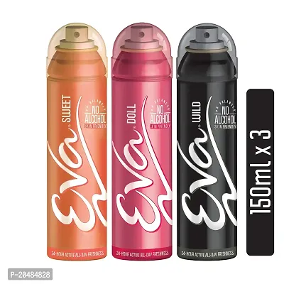 Eva Sweet 150 ml + Eva Doll 150 ml +Eva Wild Deodorant 150 ml (Pack of 3)