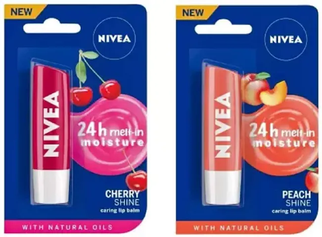 Nivea Shine Caring Lip Balm #4 Cherry Shine, Peach Shine (Pack of: 2, 9.6 g)