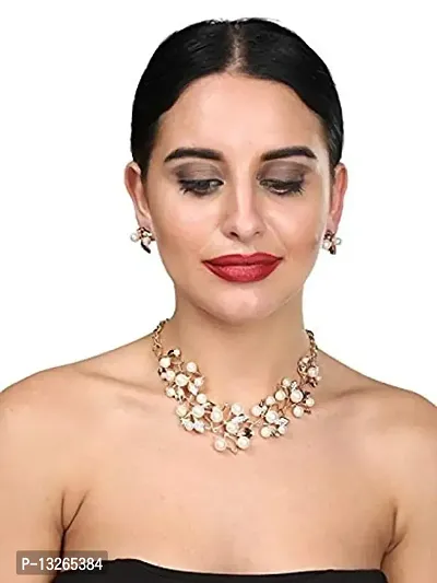 Femnmas Jewellery Sets for Women Gold Plated Pearl Studded Necklace Jewellery Set with Earrings for Girls/Women-thumb5