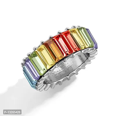 Femnmas Stone Statement Rings For Women & Girls (Silver Multi-Color, 9)-thumb0