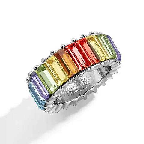 Femnmas Stone Statement Rings For Women & Girls (Silver Multi-Color, 9)