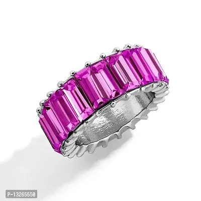 Femnmas Stone Statement Rings For Women & Girls (Silver Magenta, 8)