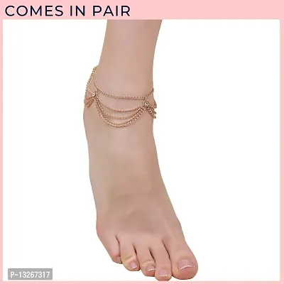 Femnmas Diva Antique Gold Tassel Anklet for Girls  Women (Pair)-thumb2