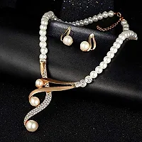 Femnmas Gold Plated Pearl Beaded Choker Necklace with Stud Earrings for Women Traditional Stylish Jewellery Set-thumb1