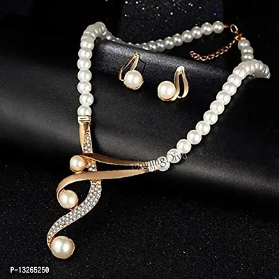 Femnmas Gold Plated Pearl Beaded Choker Necklace with Stud Earrings for Women Traditional Stylish Jewellery Set-thumb2