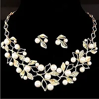 Femnmas Jewellery Sets for Women Gold Plated Pearl Studded Necklace Jewellery Set with Earrings for Girls/Women-thumb1
