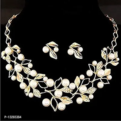Femnmas Jewellery Sets for Women Gold Plated Pearl Studded Necklace Jewellery Set with Earrings for Girls/Women-thumb2