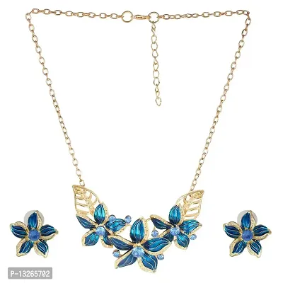 Femnmas Designer Statement Necklace And Earrings Set For Girls & Party (Blue)-thumb0