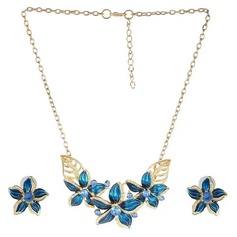 Femnmas Designer Statement Necklace And Earrings Set For Girls & Party (Blue)