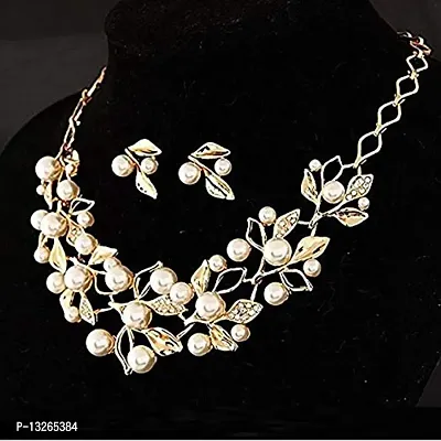 Femnmas Jewellery Sets for Women Gold Plated Pearl Studded Necklace Jewellery Set with Earrings for Girls/Women-thumb3