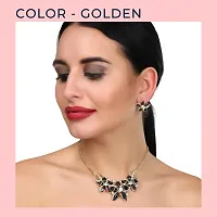 Femnmas Gold Plated Wedding Jewellery Pearl Choker Necklace Set Statement Necklace and Earrings Set For Girls & Party (Black)-thumb1