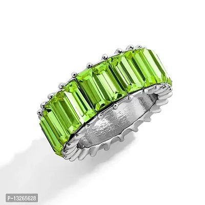 Femnmas Stone Statement Rings For Women & Girls (Silver Apple Green, 5)