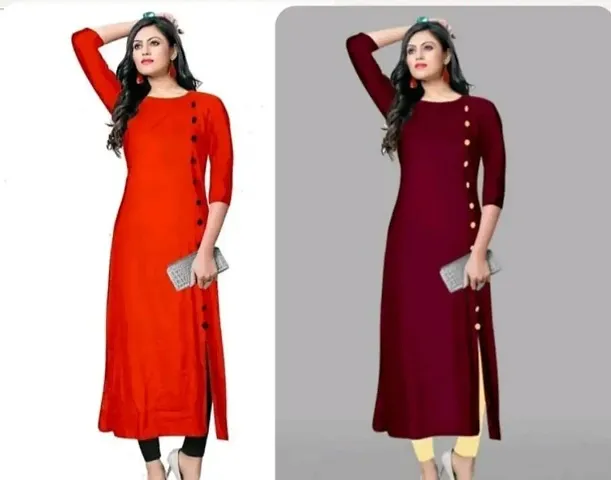 Reliable Rayon Solid Straight Kurti- Combo Of 2