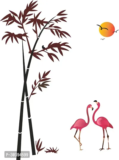 Stylish Pink Flamingos Bamboo at Sunset Wall Sticker-thumb0