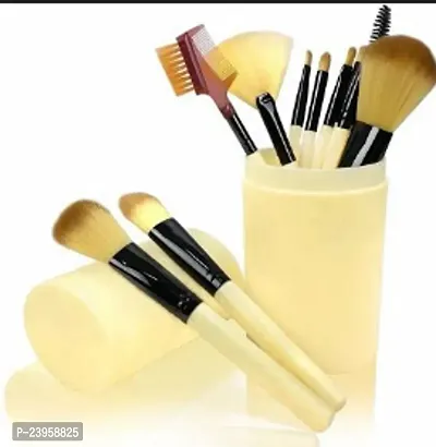 Soft Makeup Brush Set With Cream Colored Storage Box(Pack Of 12)-thumb0