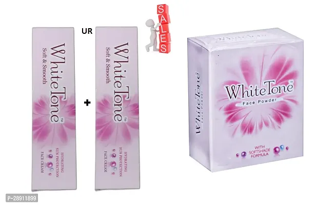 White Tone Soft and Smooth Face Cream, 25 G - Pack of 2 with White Tone Face Powder, 30g