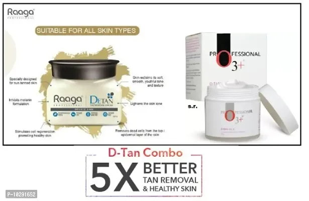 Raaga Professional De-Tan Tan removal Cream Kojic  Milk,490G PACK OF 1 + O3+ D-Tan Pack for Instant Tan Removal 300G