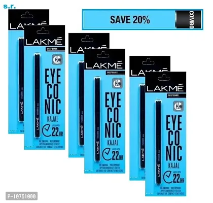 Eyeconic... Pencil Kajal, Black, Water Proof pack of 6